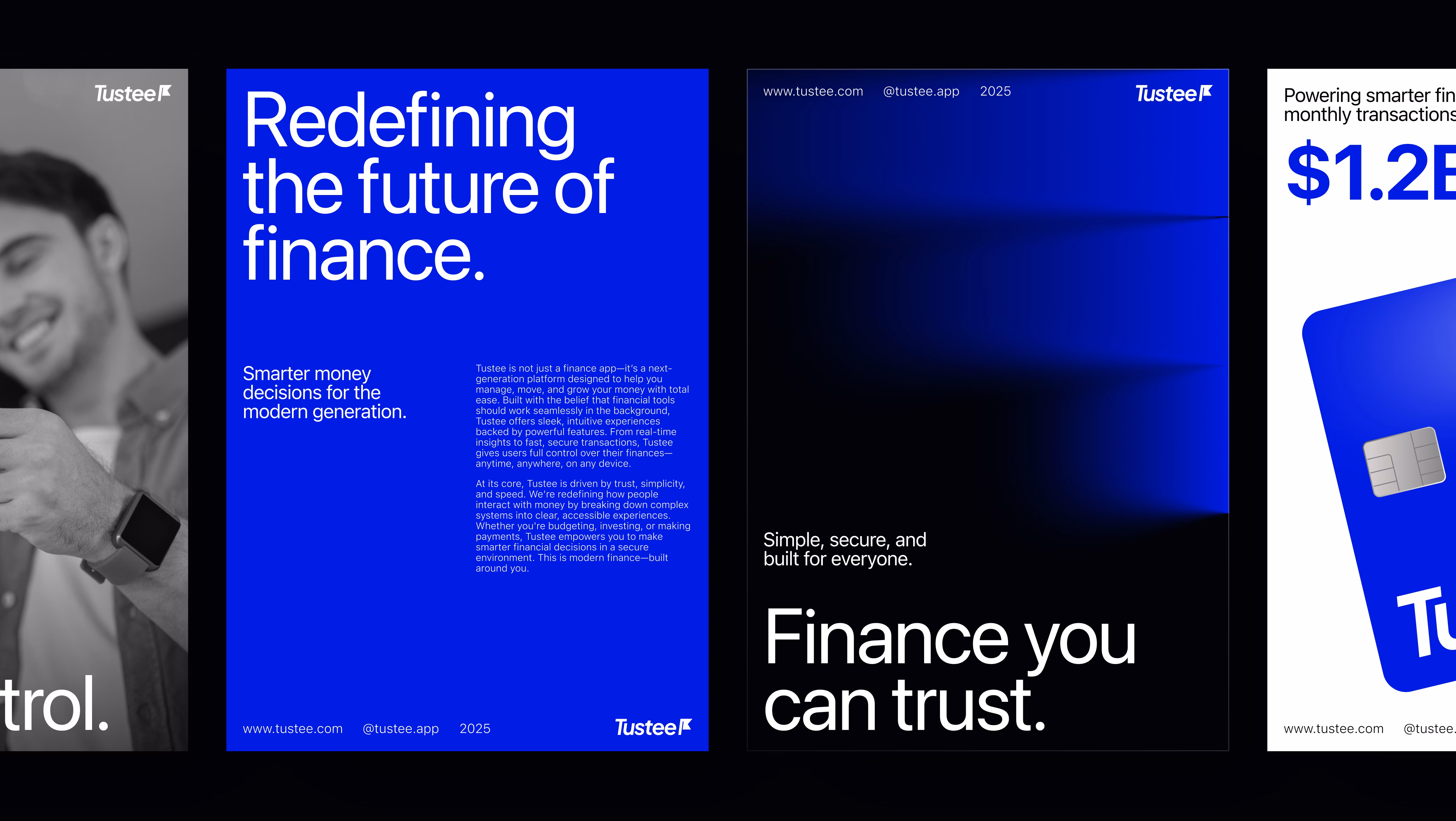 Tustee Finance poster design campaign messaging design with brand positioning copy
