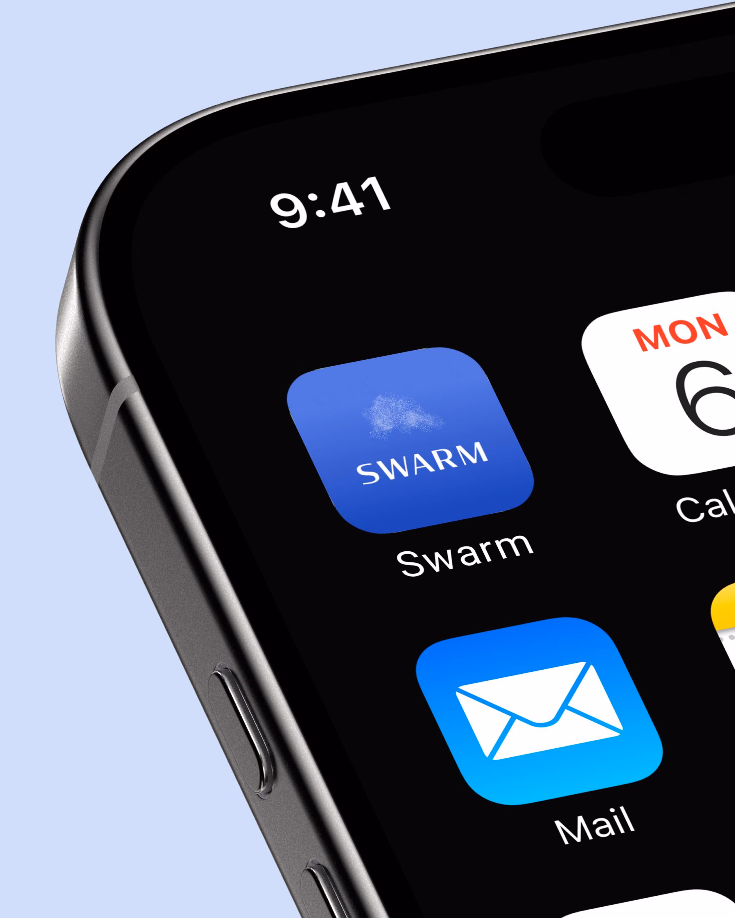 SWARM app marketing photography showing user holding phone displaying app interface by Hatypo Studio