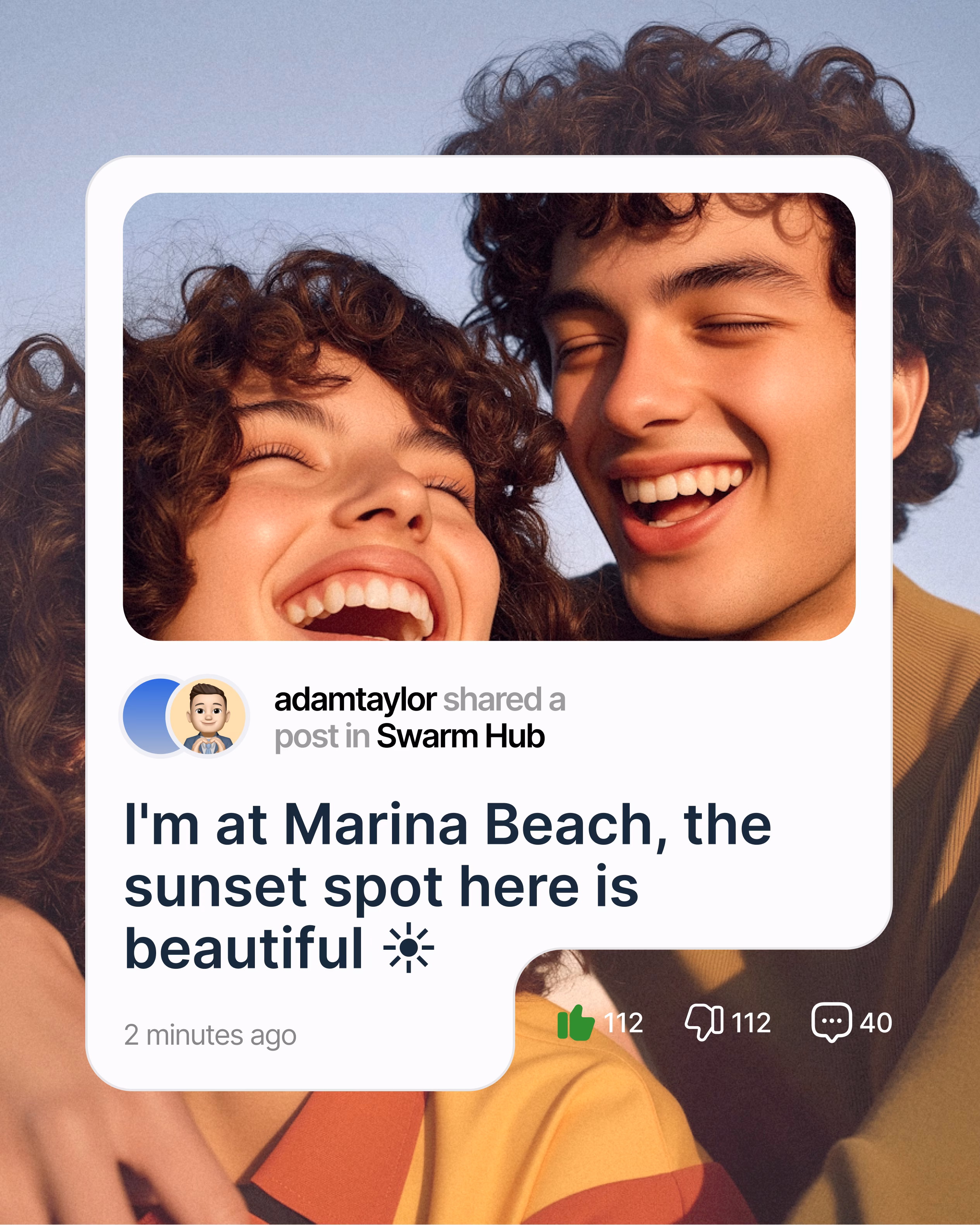 SWARM community platform shown on mobile device displaying real-time discussions and voting interface by Hatypo Studio