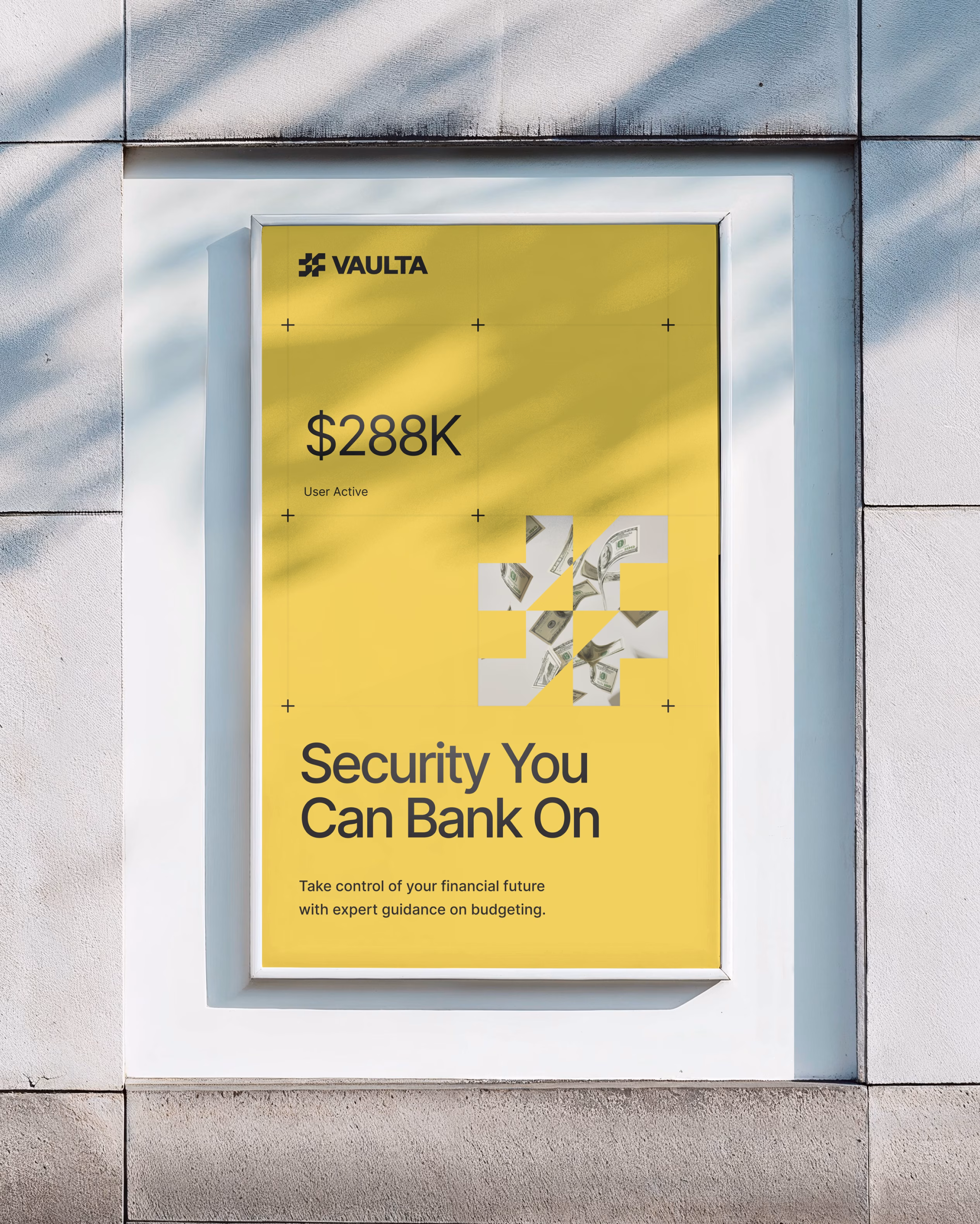 Vaulta Finance billboard advertising campaign showing dashboard design