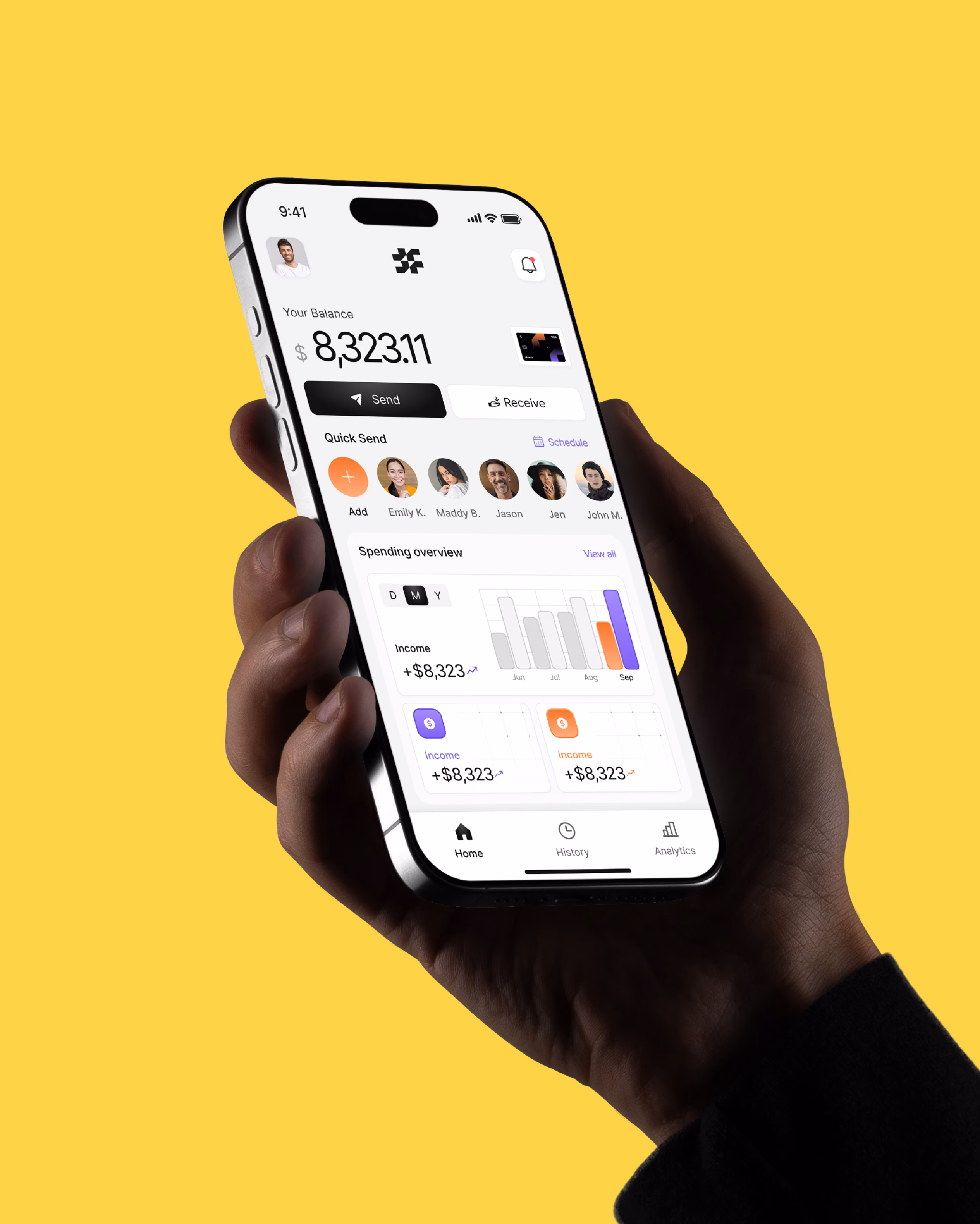 Vaulta Finance app home screen showing account balance and spending summary