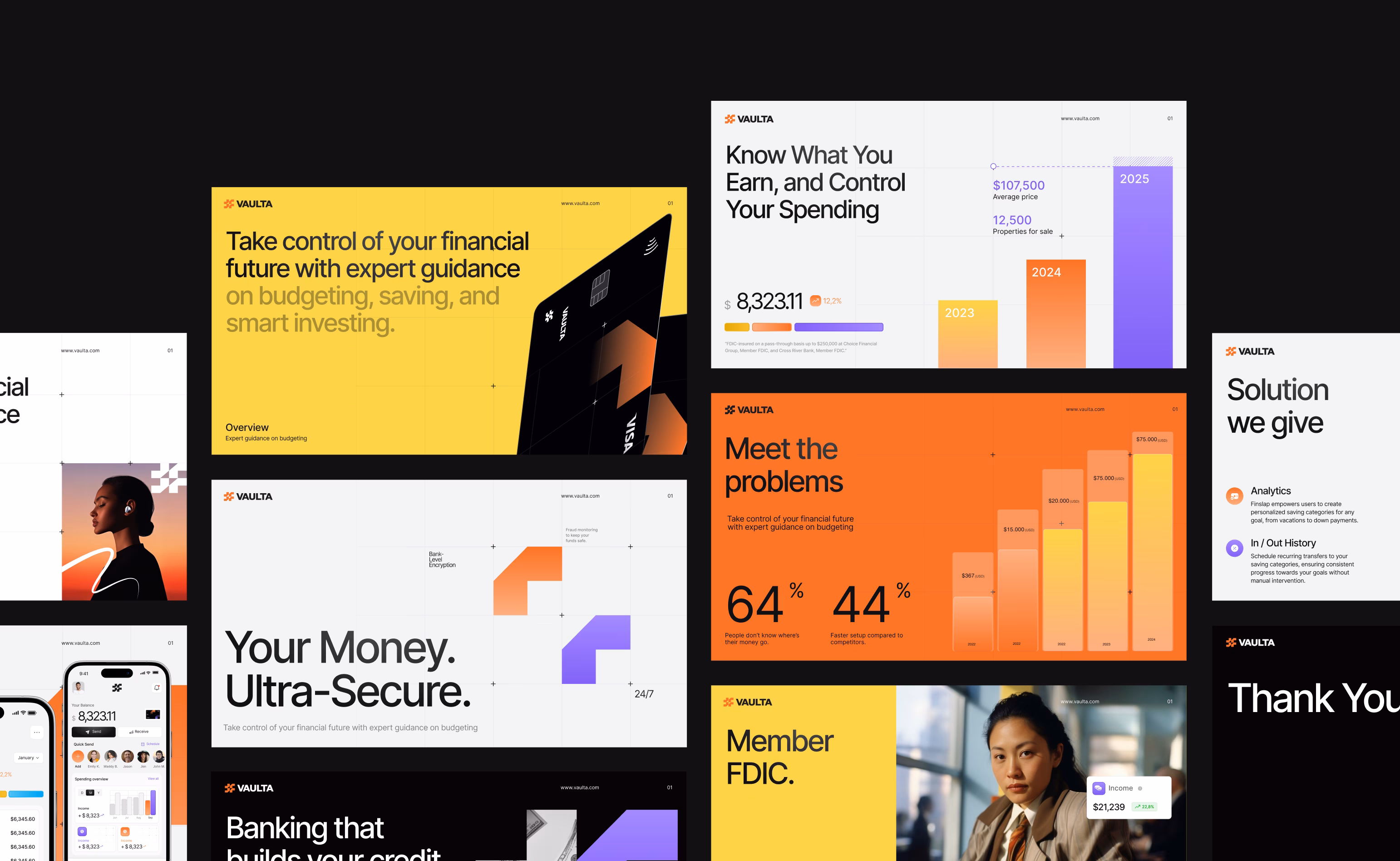 Vaulta Finance pitch deck showing consistent brand application