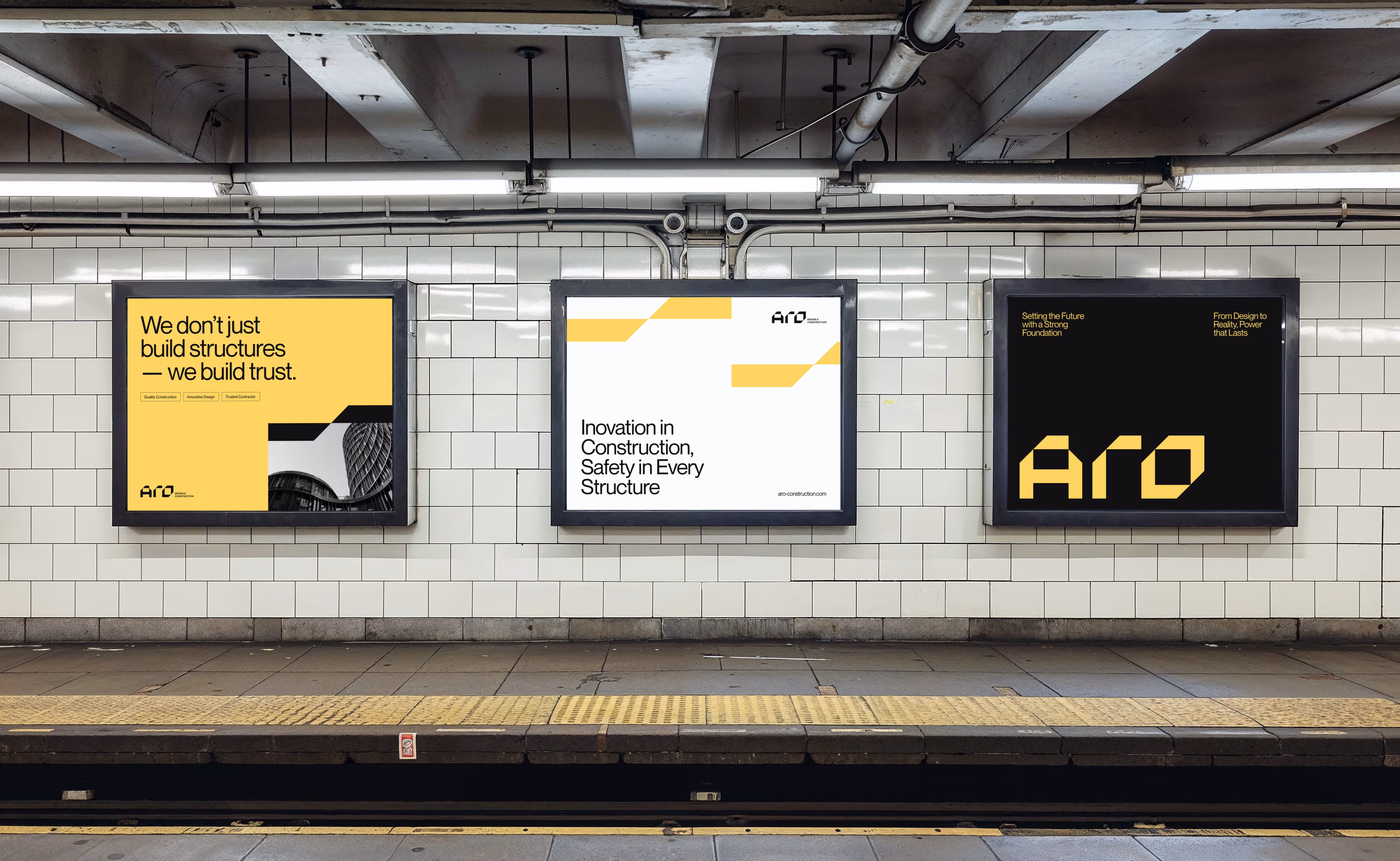 ARO Construction environmental signage and building installation by Hatypo Studio