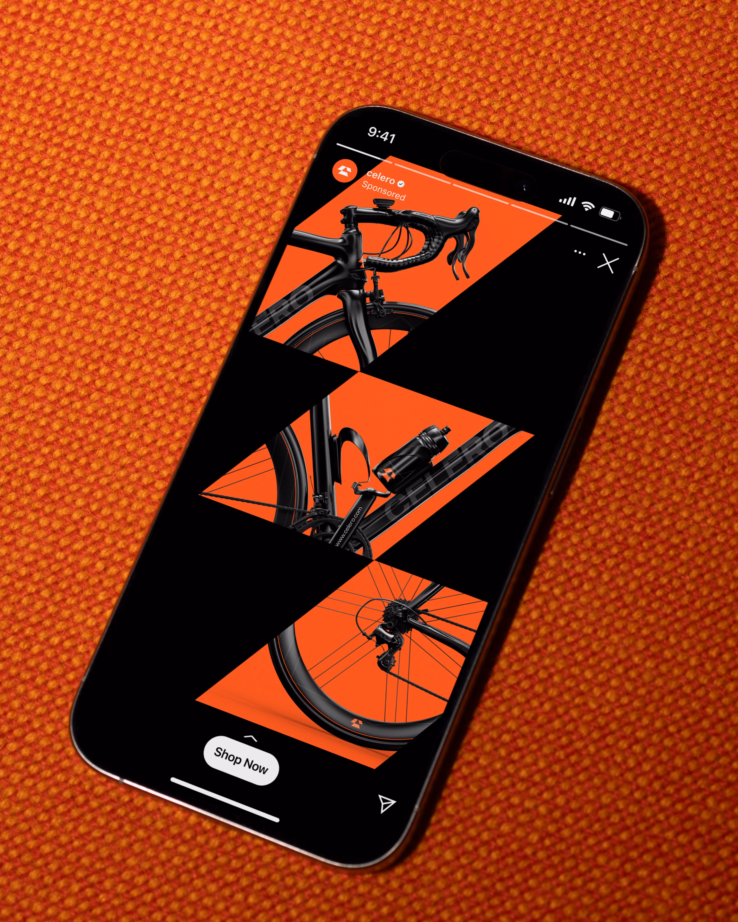 Celero mobile app design and poster mockup showing digital and print applications