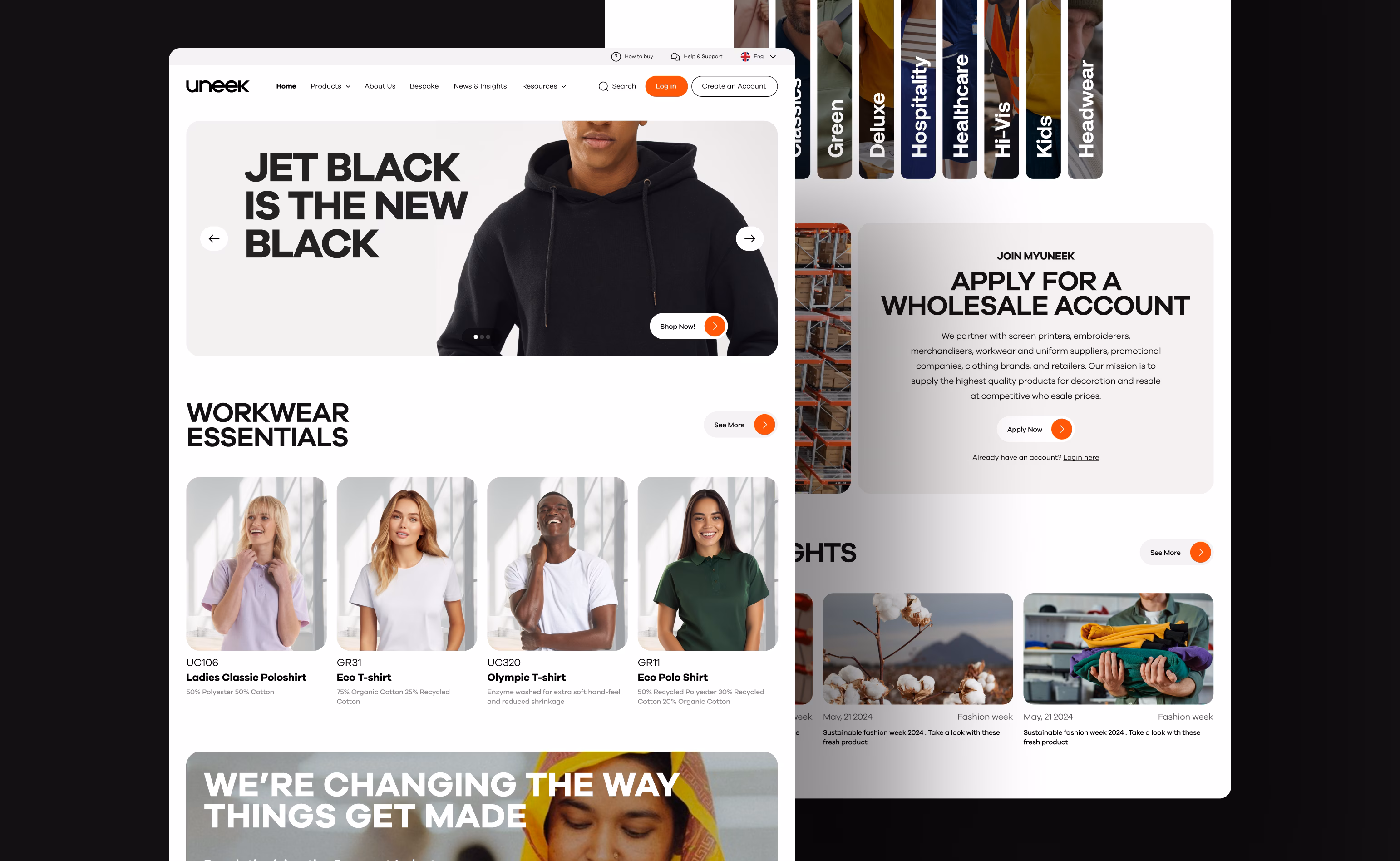 Uneek Clothing website design UI by Hatypo showing e-commerce interface
