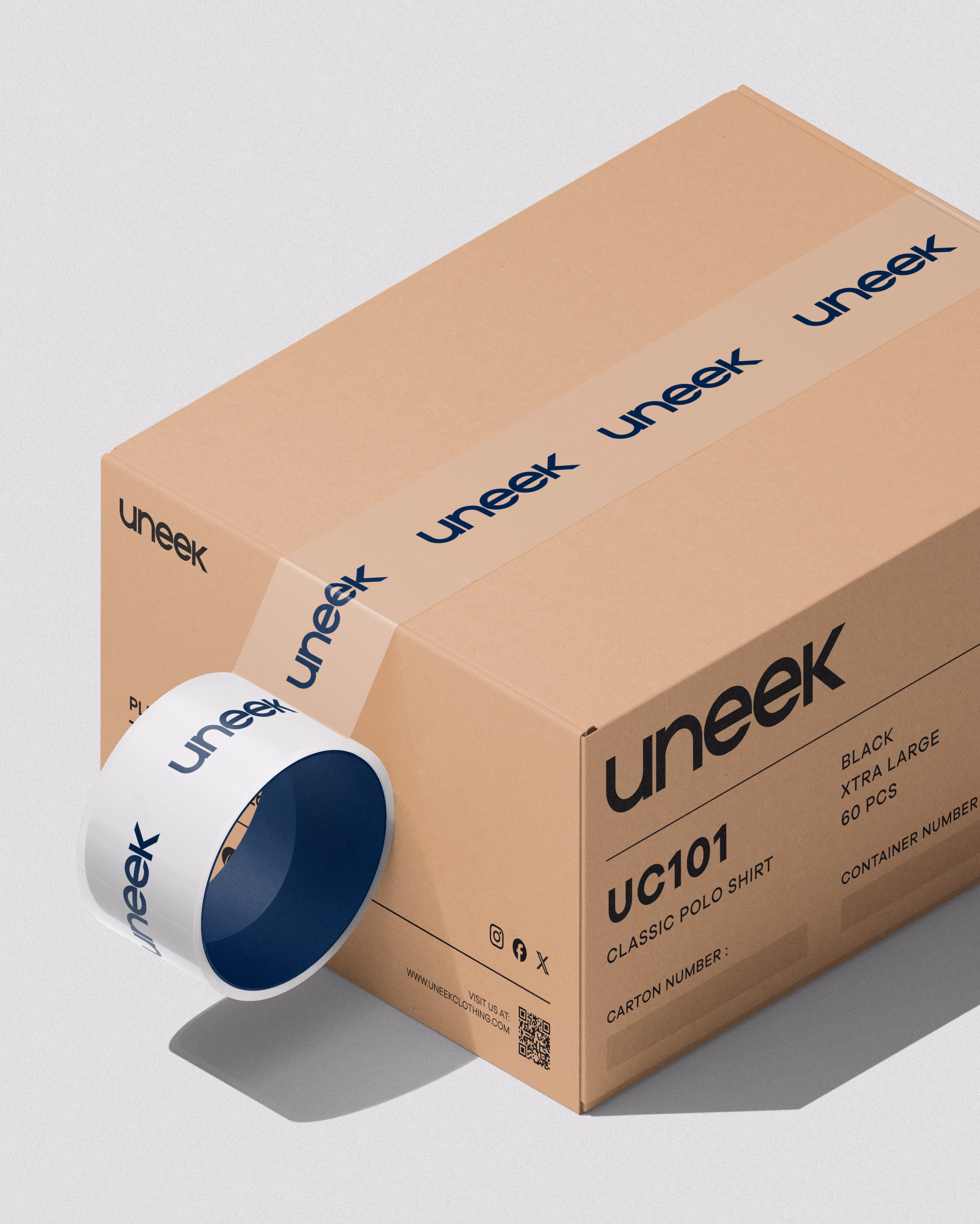 Uneek Clothing tag and packaging label design showing branding application