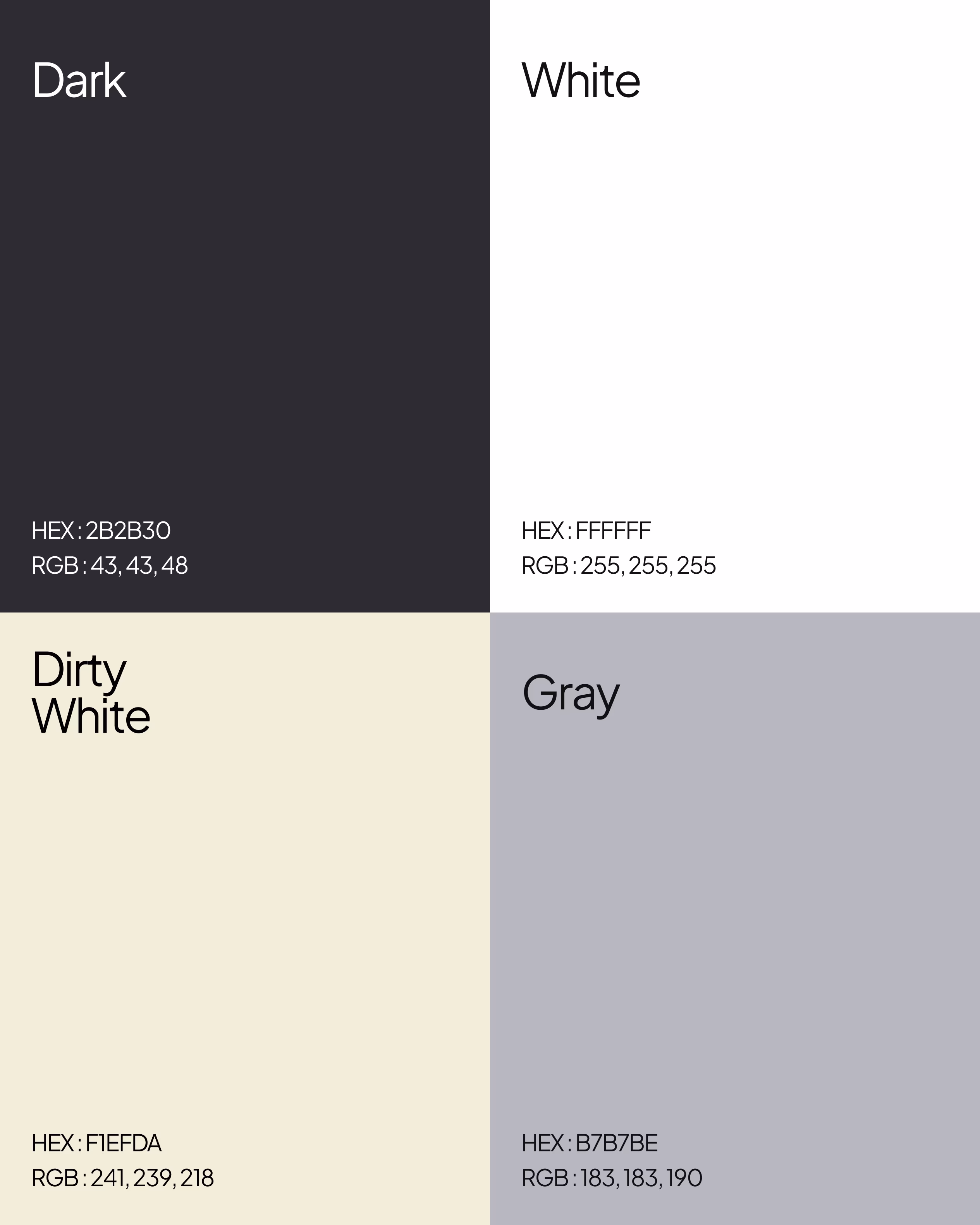 Valmira brand identity showing Dark, White, Dirty White, and Gray color palette with hex codes by Hatypo Studio