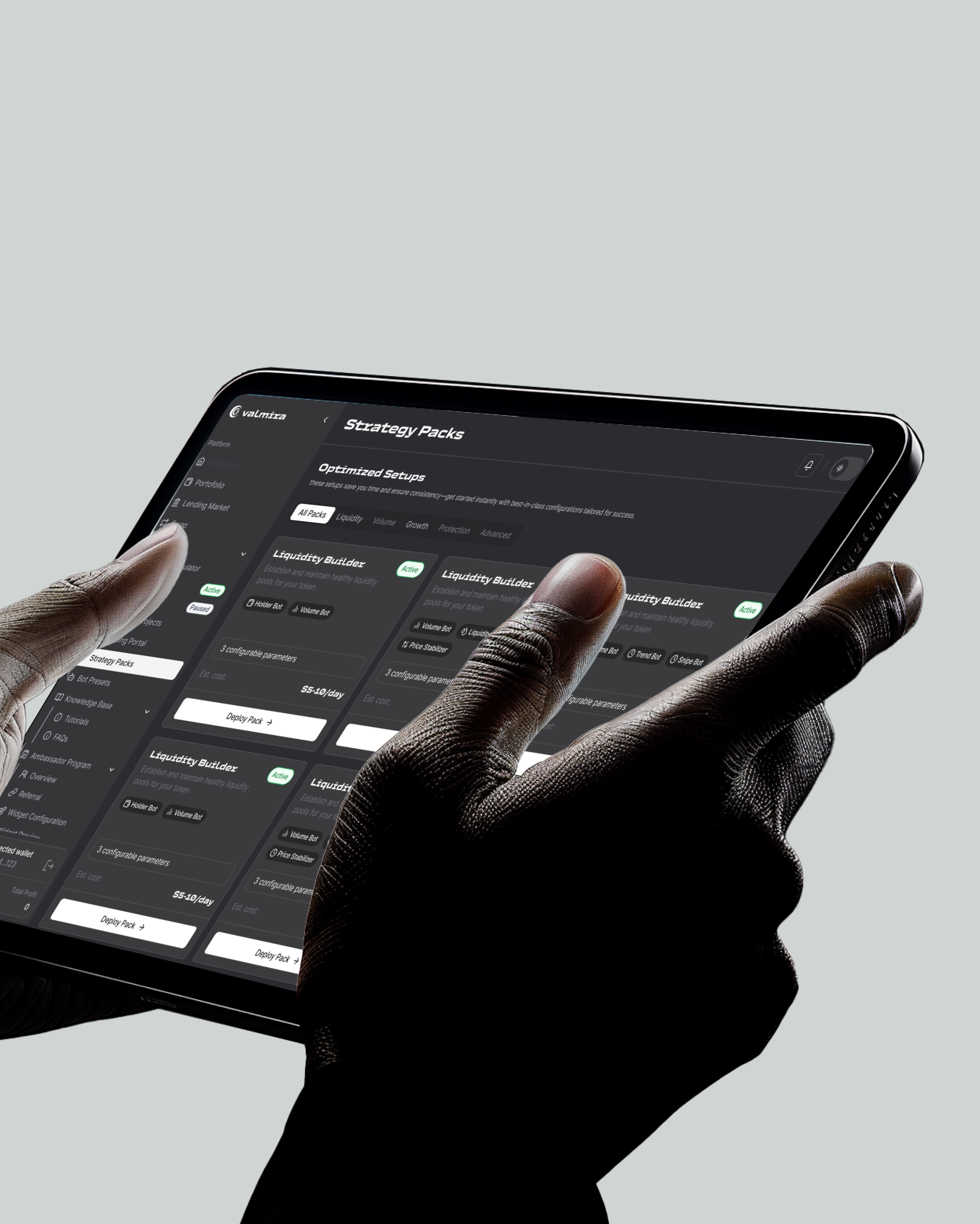 Valmira dashboard product design showing launch protection mechanisms and automated defense features by Hatypo Studio