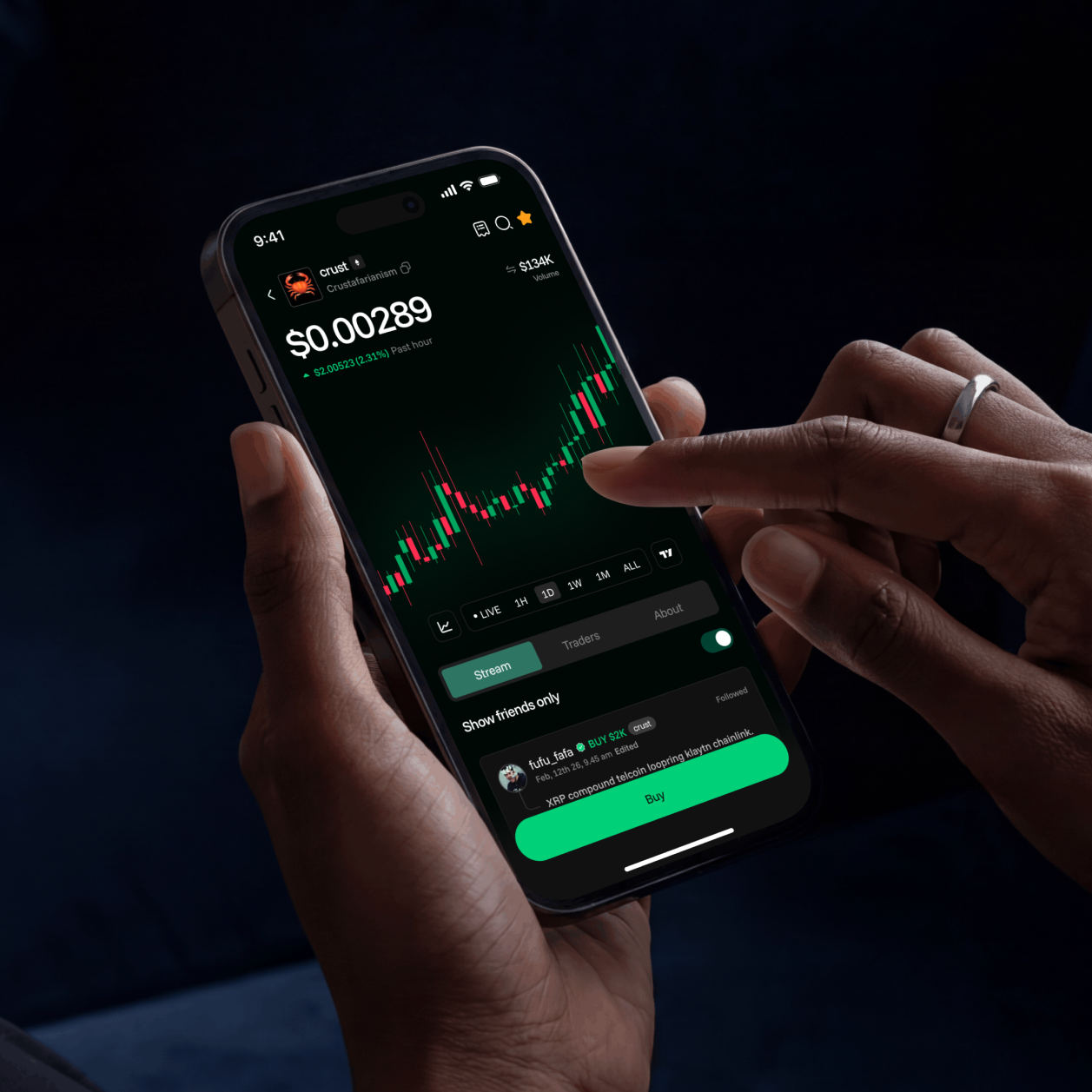Hero Trading App UI/UX design showing crypto portfolio dashboard with trading controls by Hatypo Studio