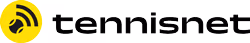 Tennisnet logo with a yellow circle and black stylized antenna waves icon.