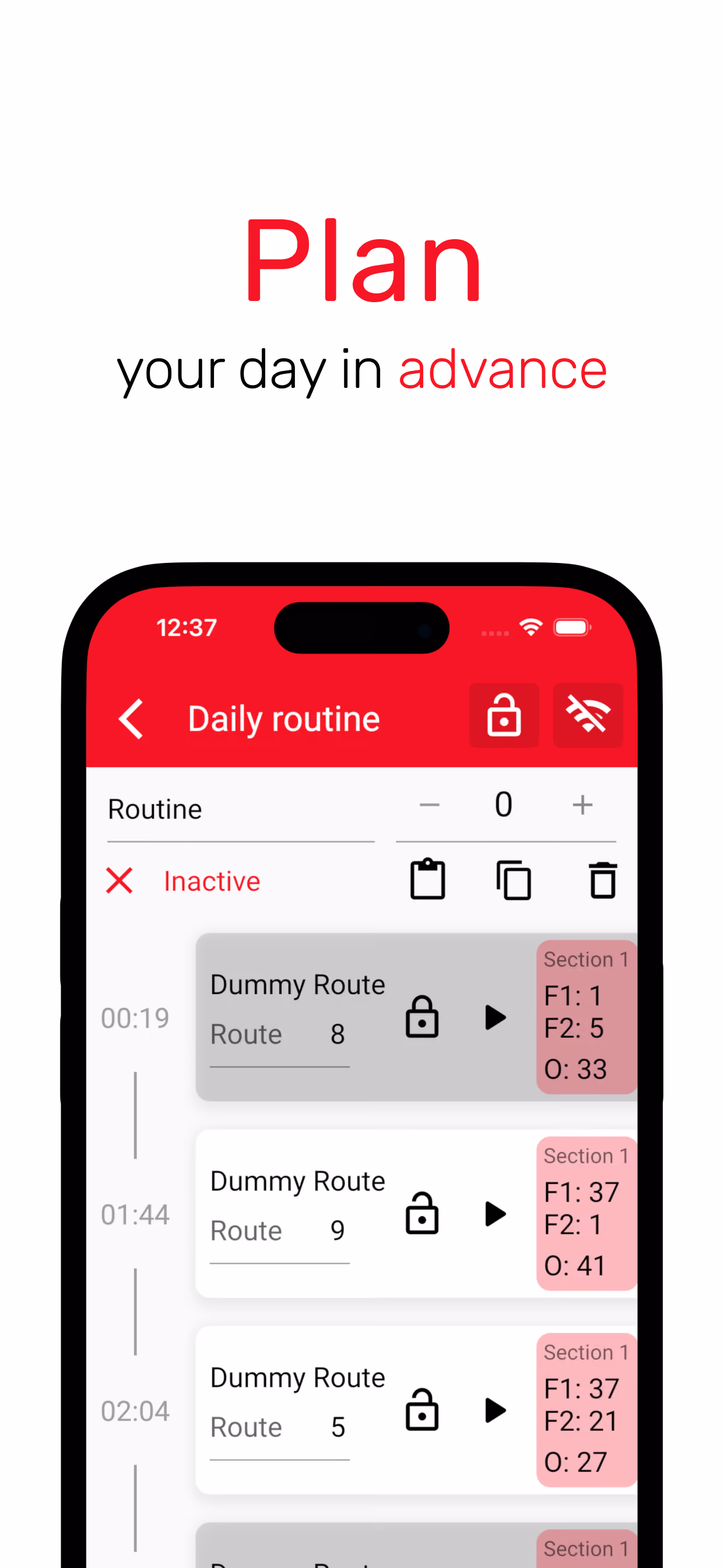 FaroSmart daily routine planning screen