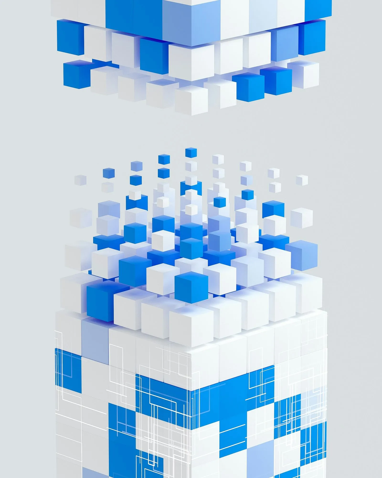 A blue and white box with squares on it.