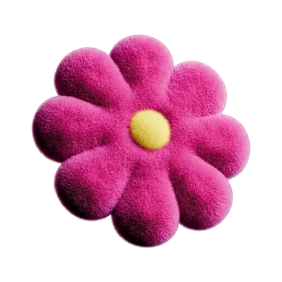 Pink fuzzy flower with a yellow center on a black background.