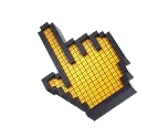 Pixelated yellow hand cursor pointing upwards with a black outline.