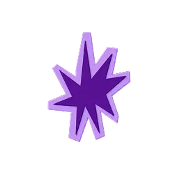 Purple starburst shape with a lighter purple outline on a black background.