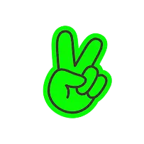 Green hand emoji making a peace sign on a black background.