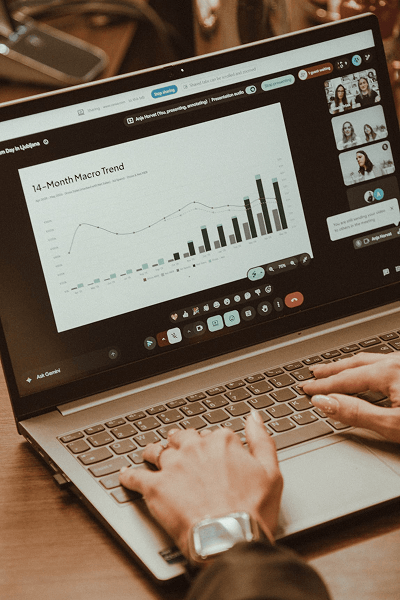 Online meeting showing 14-Month Macro trend graph