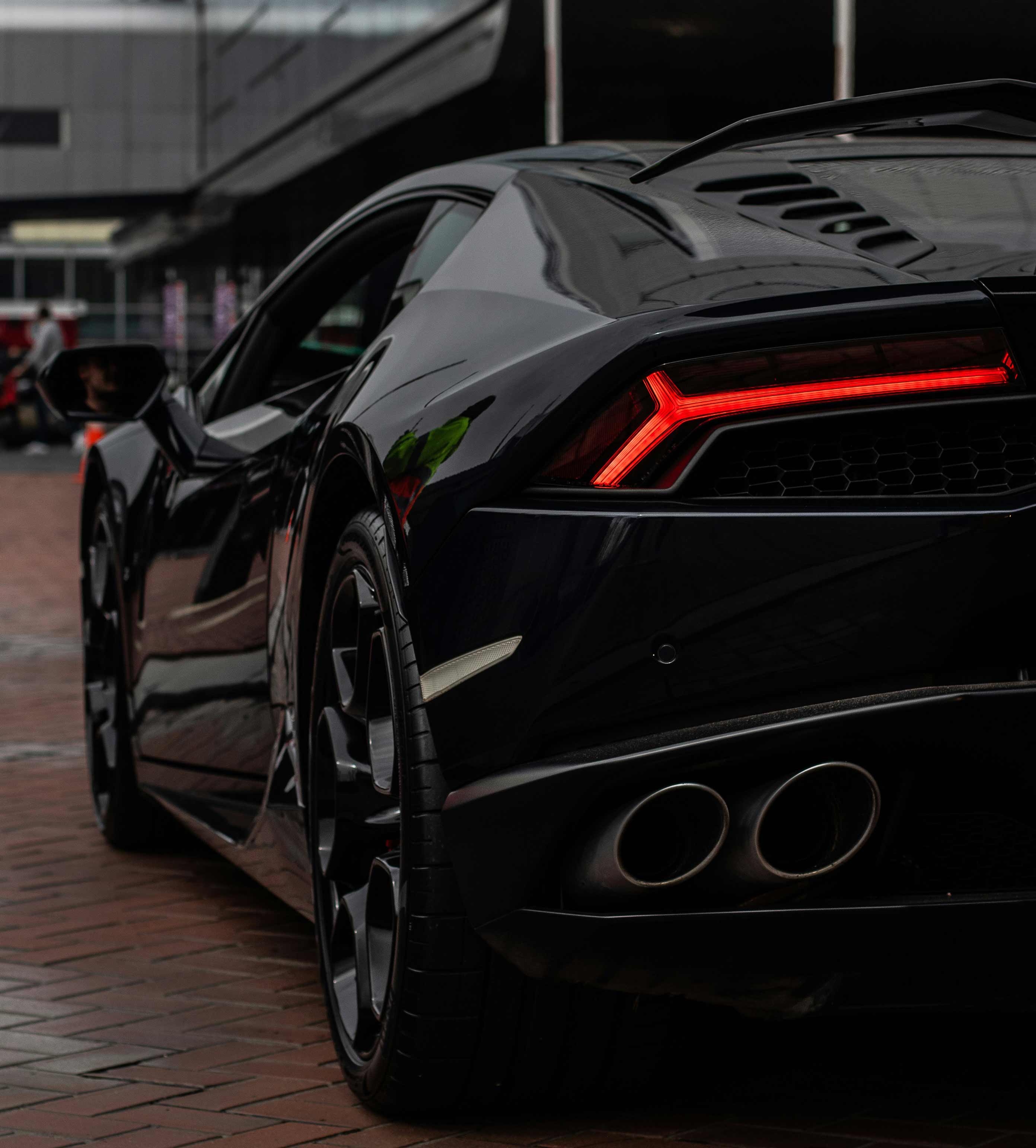 Rear left of a black Lamborghini