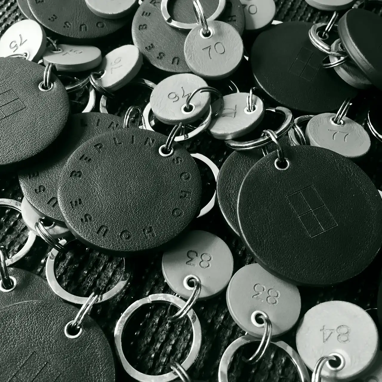 a group of room keyrings for a boutique hotel in Berlin