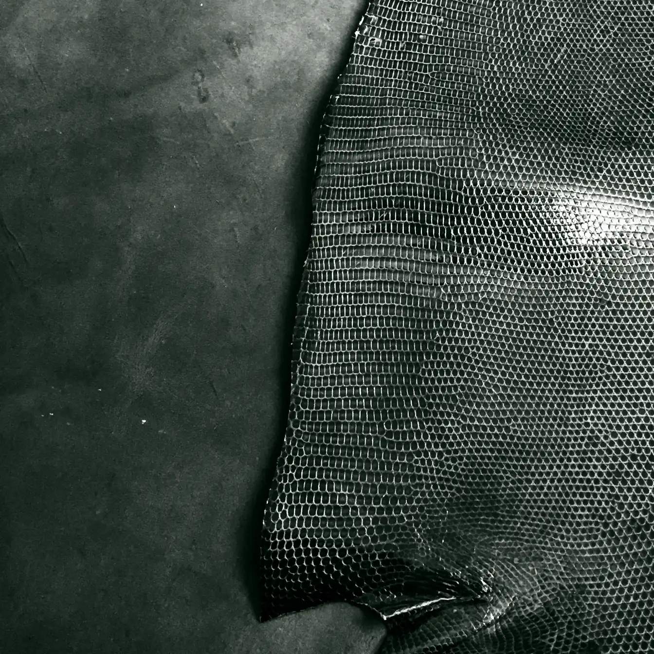 Contrasting leather textures between calf skin and lizard