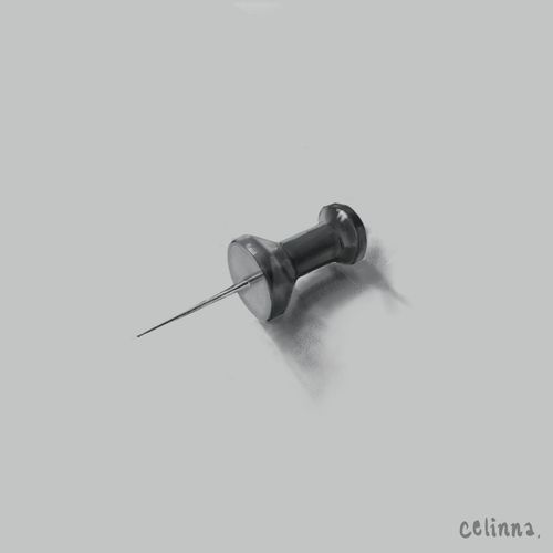 Digital Art Sketch using Charcoal of Thumbtack in black and white, by artist Celinna.art