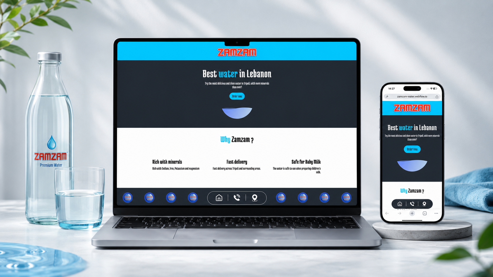 Zamzam's new website on computer and mobile