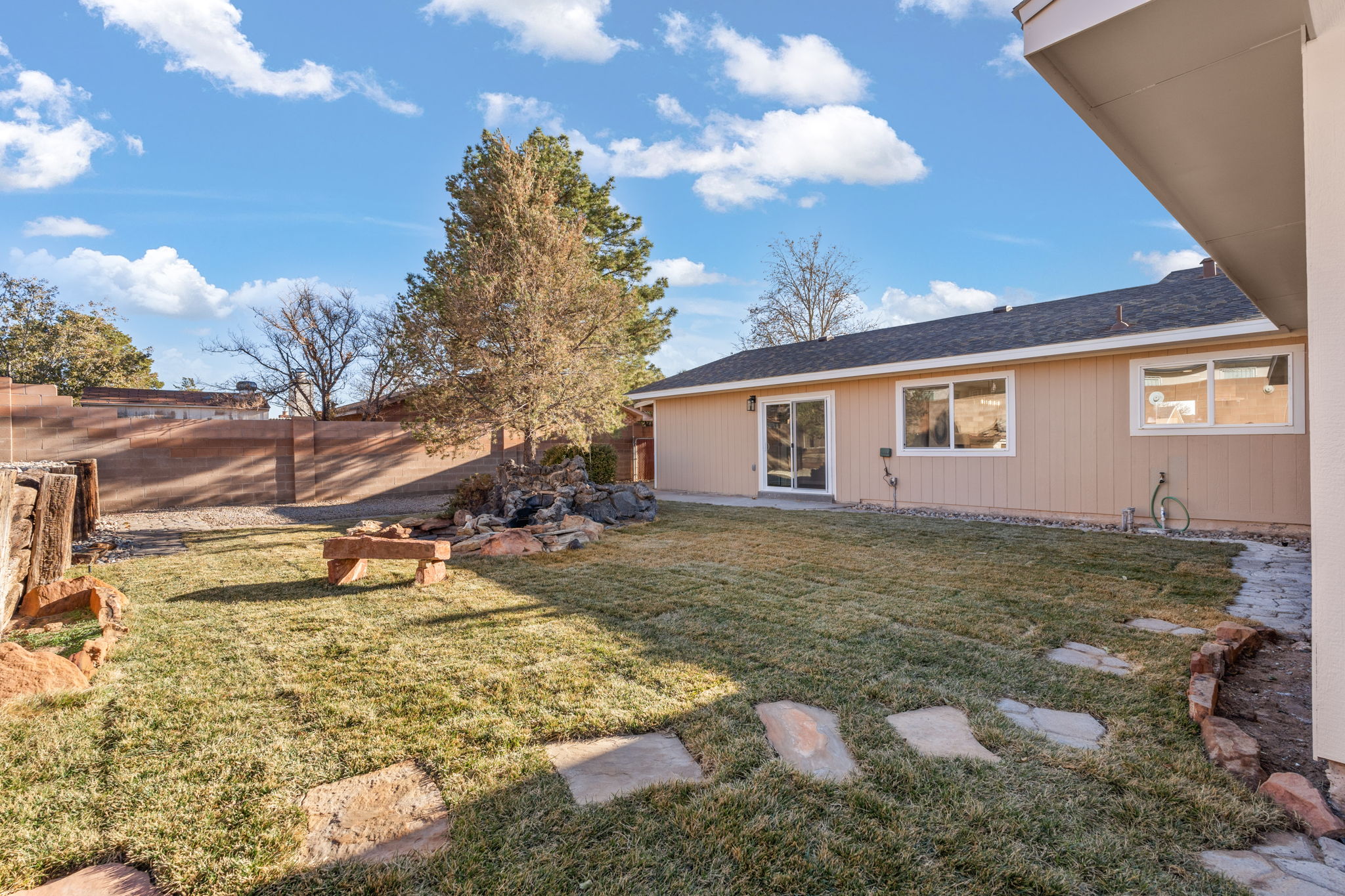 New sod and irrigation with flagstone pavers in Rio Rancho