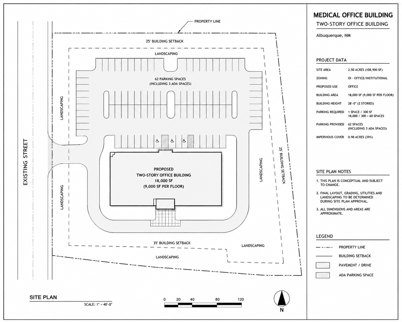 Conceptual site plan for a two-story commercial medical office building.
