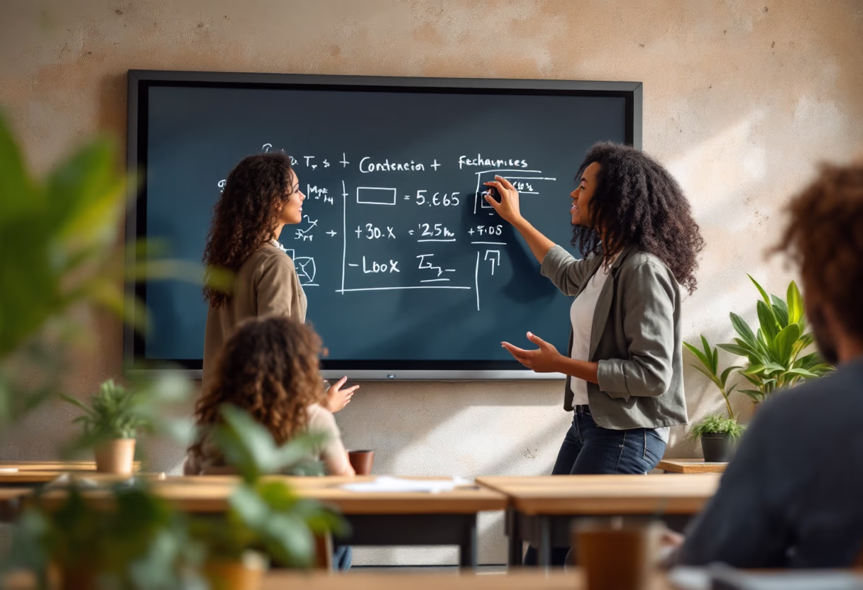 image of teacher using a smartboard (for a edtech)