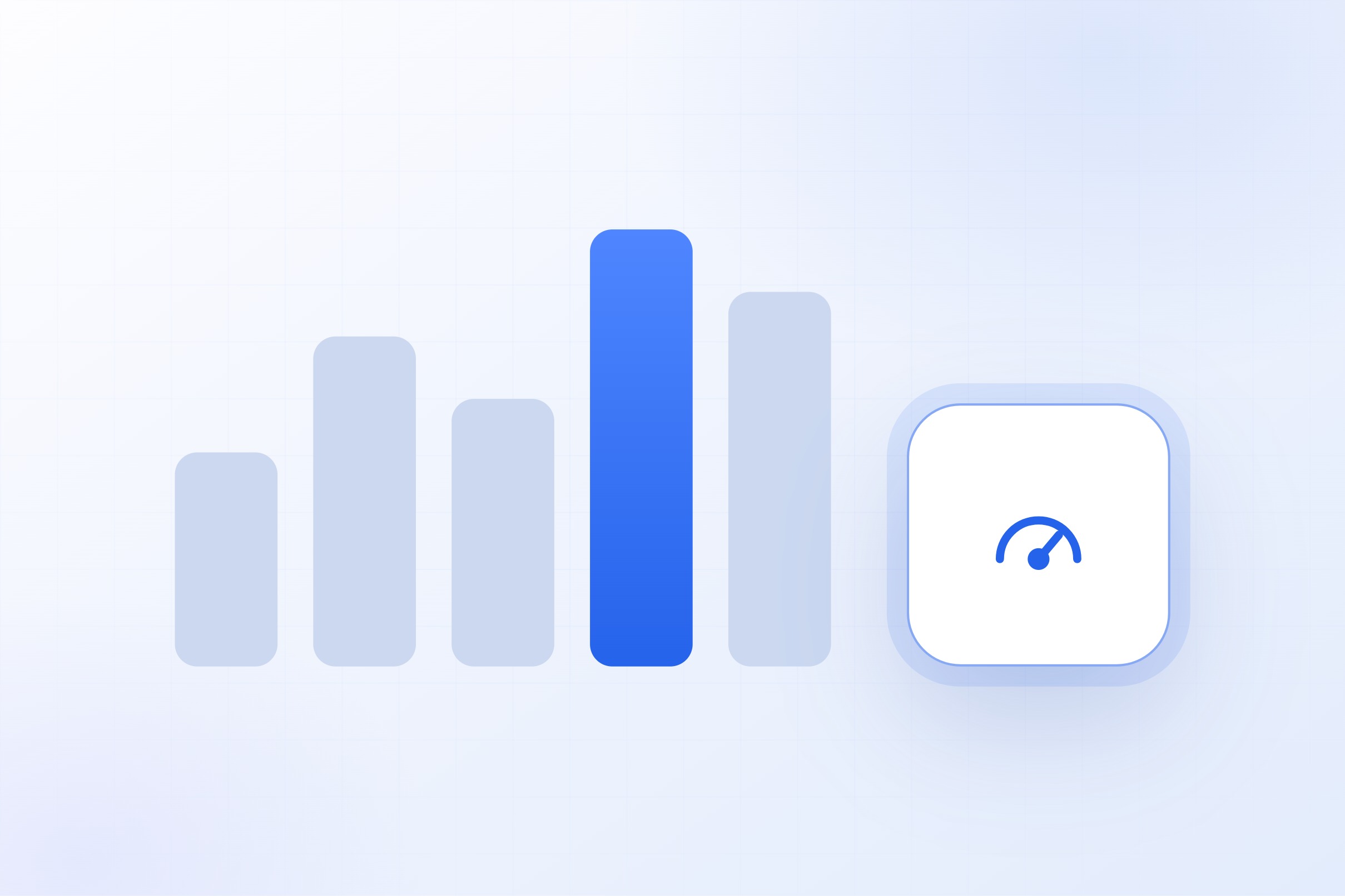 A store performance bar chart with one column highlighted beside a metrics dial