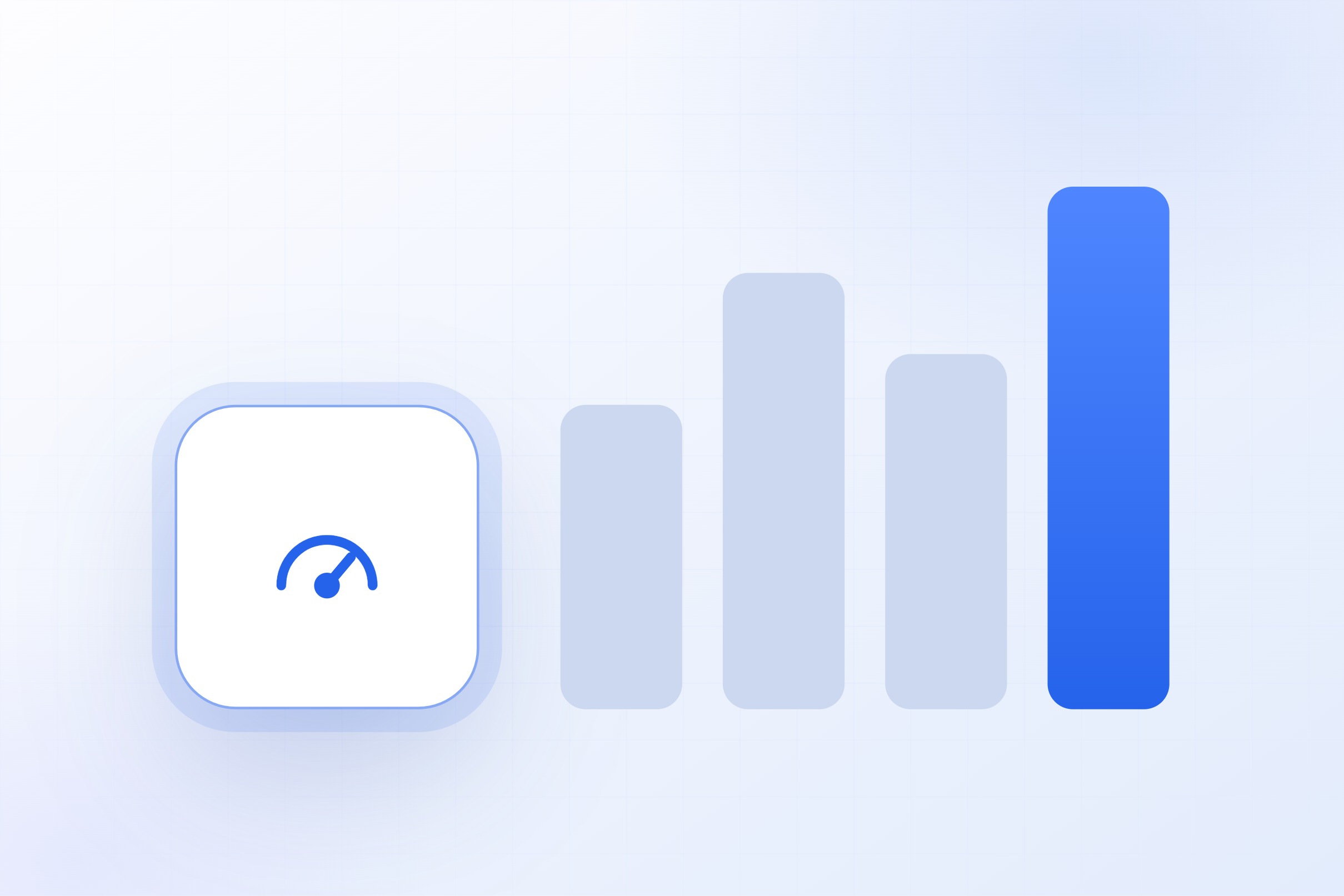 A project performance dial beside a bar chart with the latest period highlighted