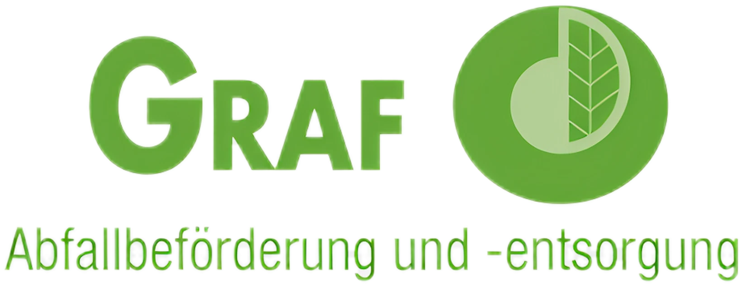 Logo von GRAF mit einem grünen Kreis und einem stilisierten Blatt, darunter der Text ‚Abfallbeförderung und -entsorgung‘.