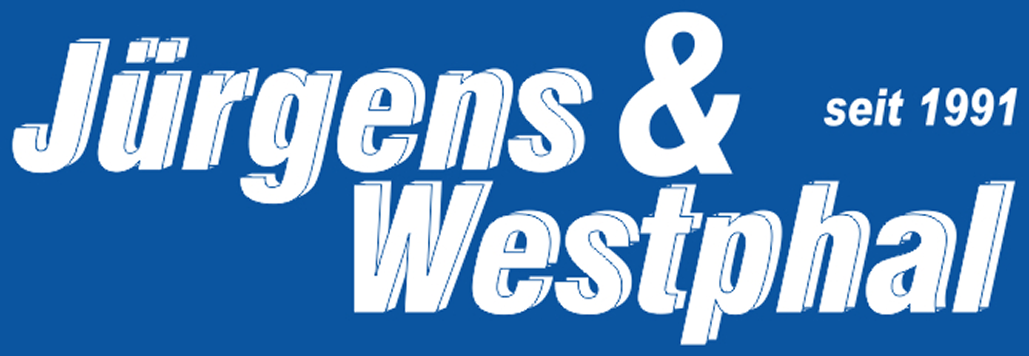 Logo von Jürgens & Westphal mit dem Text seit 1991 auf blauem Hintergrund.