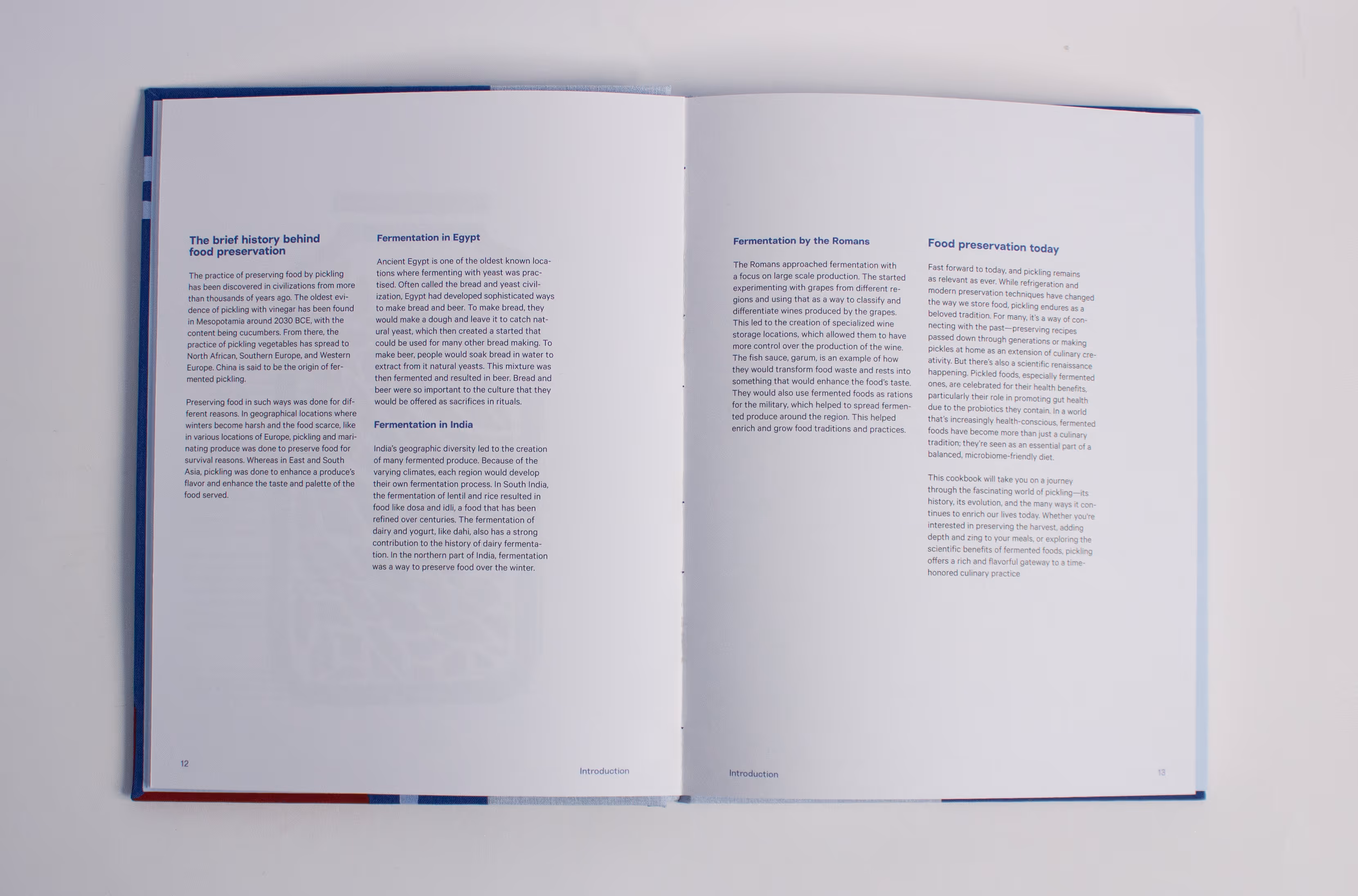 Open book showing text on the history and methods of food preservation across cultures and time periods.