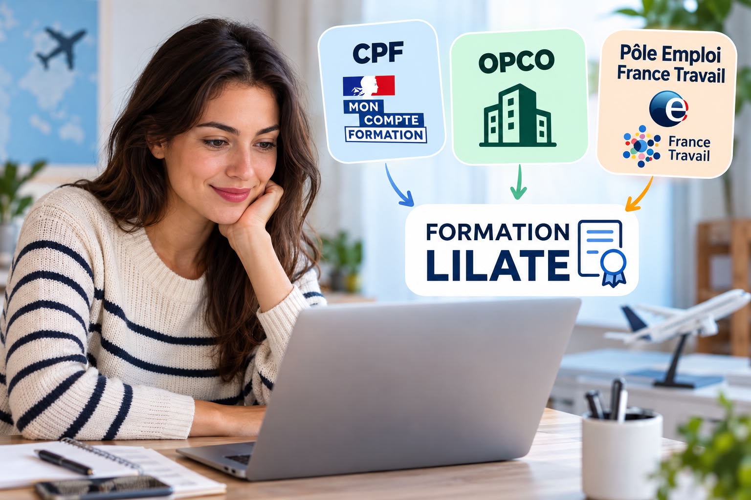 Candidat consultant son compte personnel de formation CPF sur ordinateur pour financer sa préparation à la certification LILATE