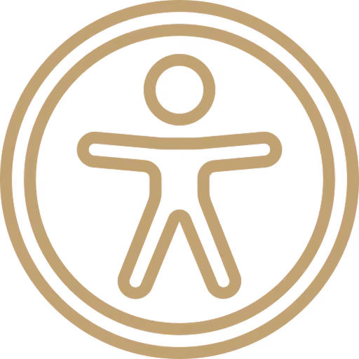 Accessibility icon showing a stylized person inside a circle with outstretched arms.
