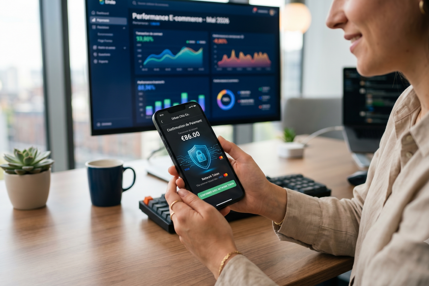 Cliente consultant un paiement sécurisé par network token sur mobile