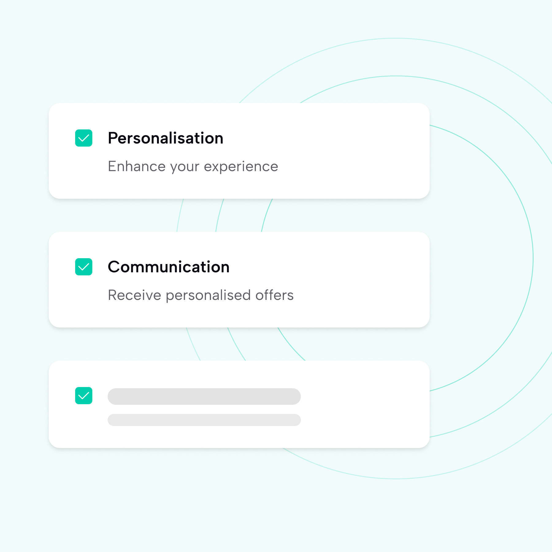 Consent preferences interface with options for personalisation and receiving personalised communications.