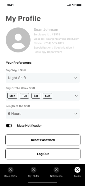 Low-fidelity wireframe of an additional staff screen.