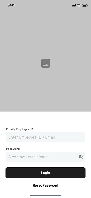 Low-fidelity wireframe of the login screen.