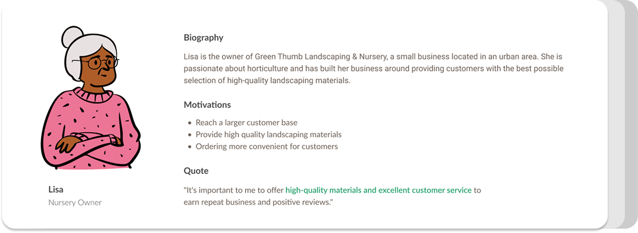 User personas for WeHaul's three audiences: homeowners, nursery owners, and truck drivers.