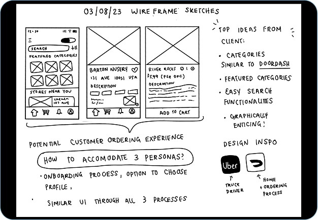 Low-fidelity wireframe set for the WeHaul application.