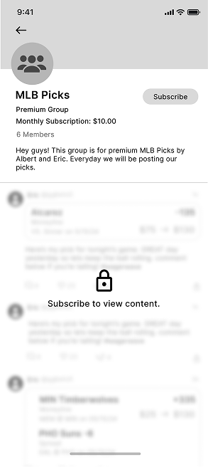 Wireframe of joining a premium betting group.