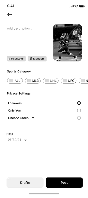 Wireframe of publishing a video to the feed.
