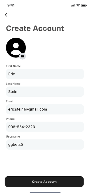 Wireframe of the create account screen.