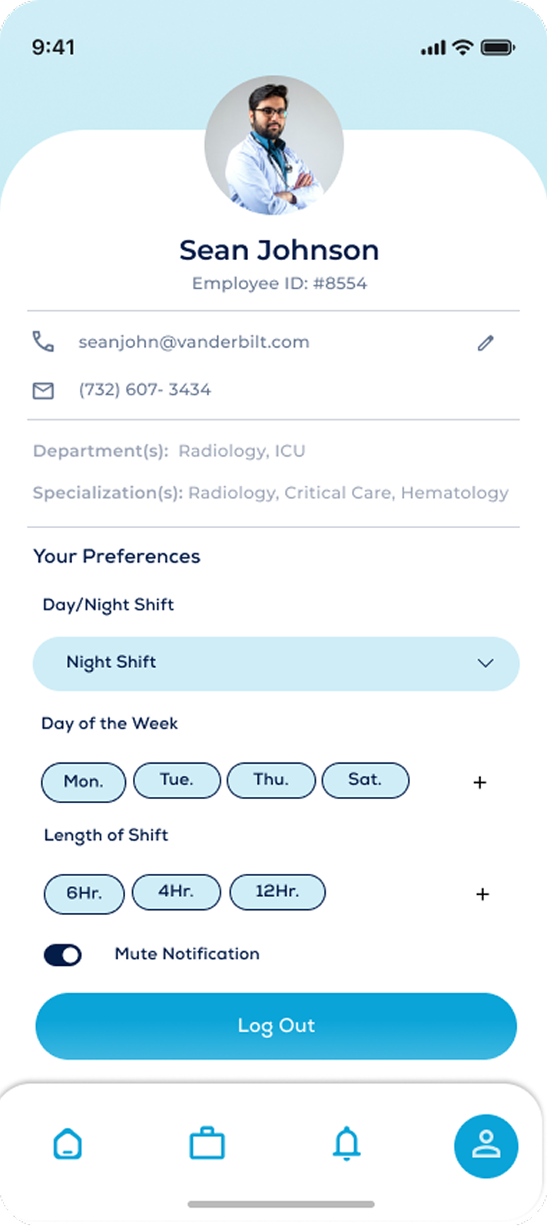 Profile screen design iteration, first version.