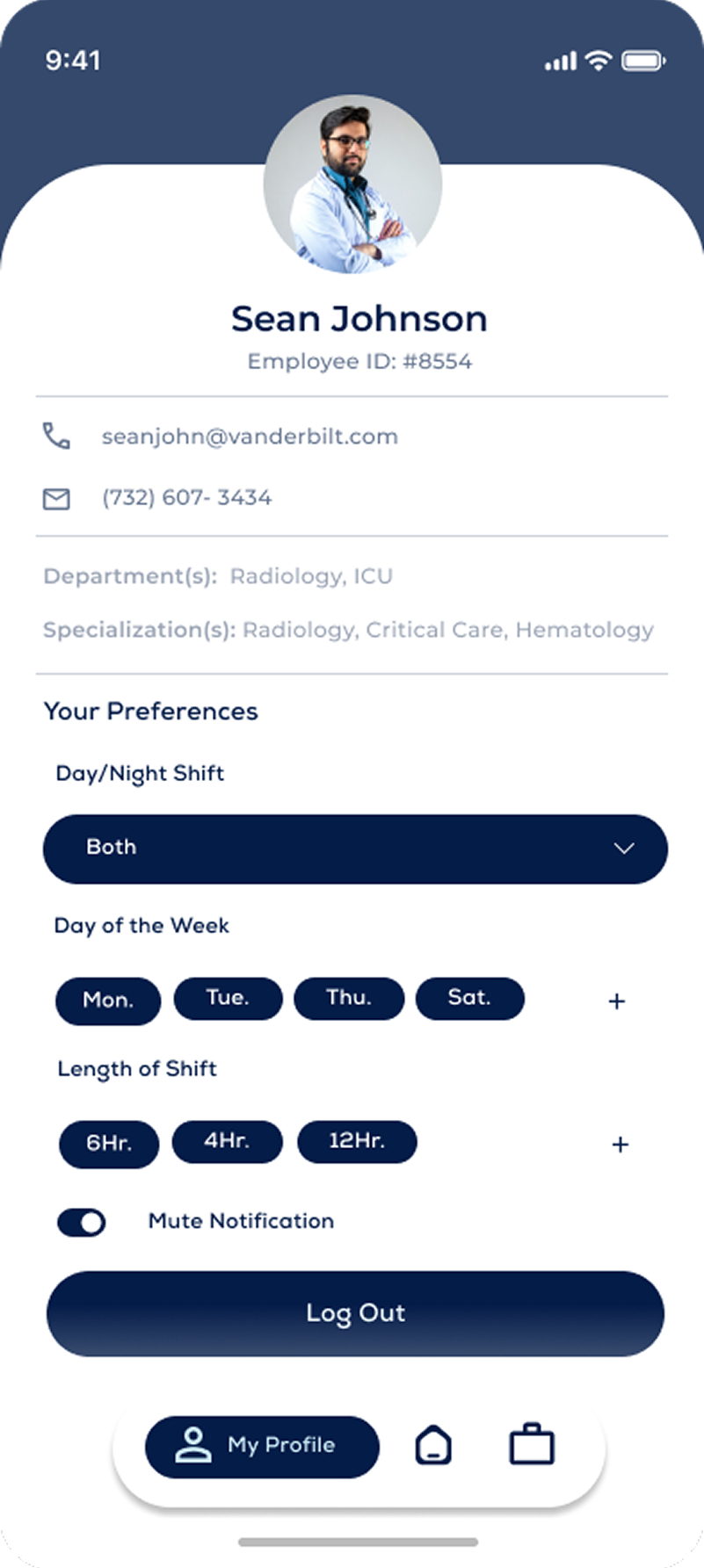 Profile screen design iteration, alternate version.