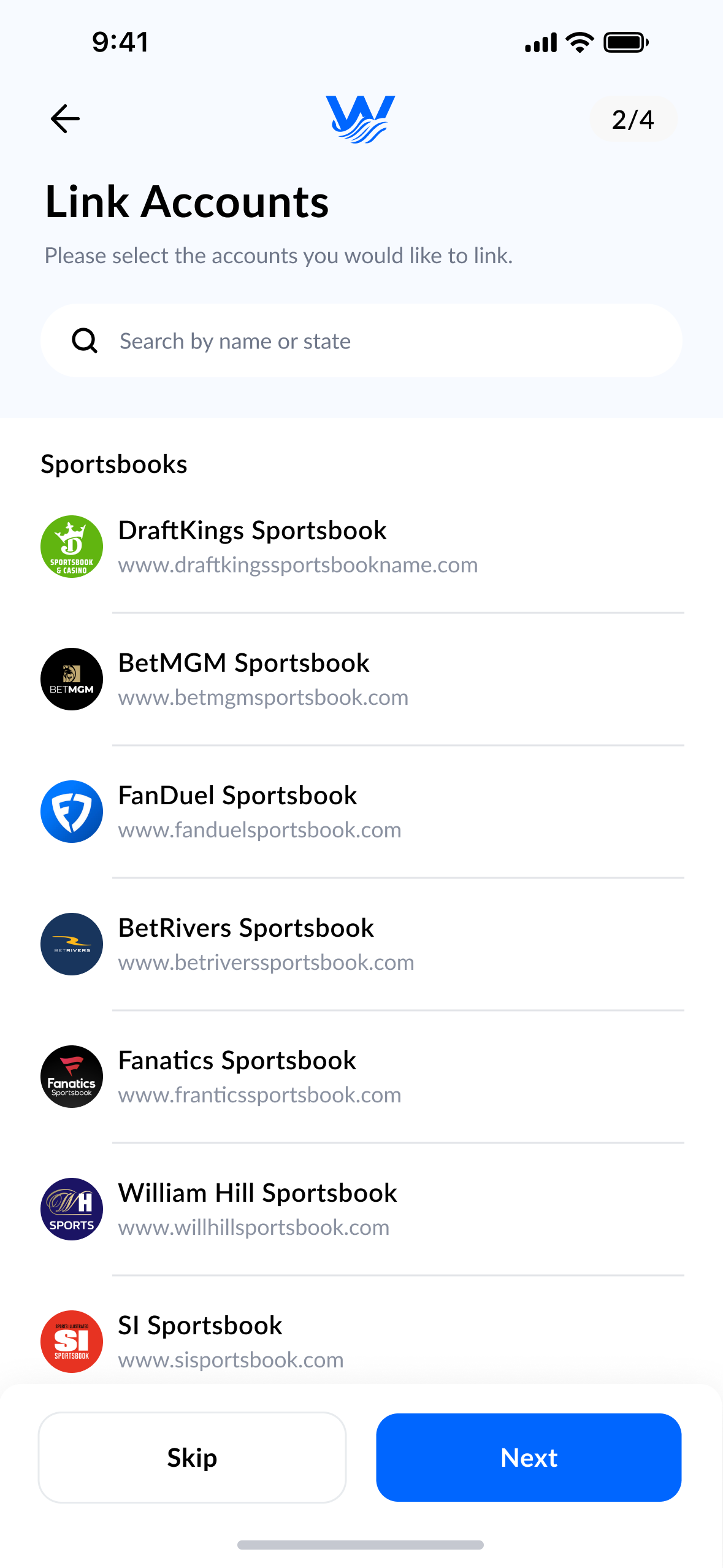 Account creation step for linking existing sportsbook accounts.