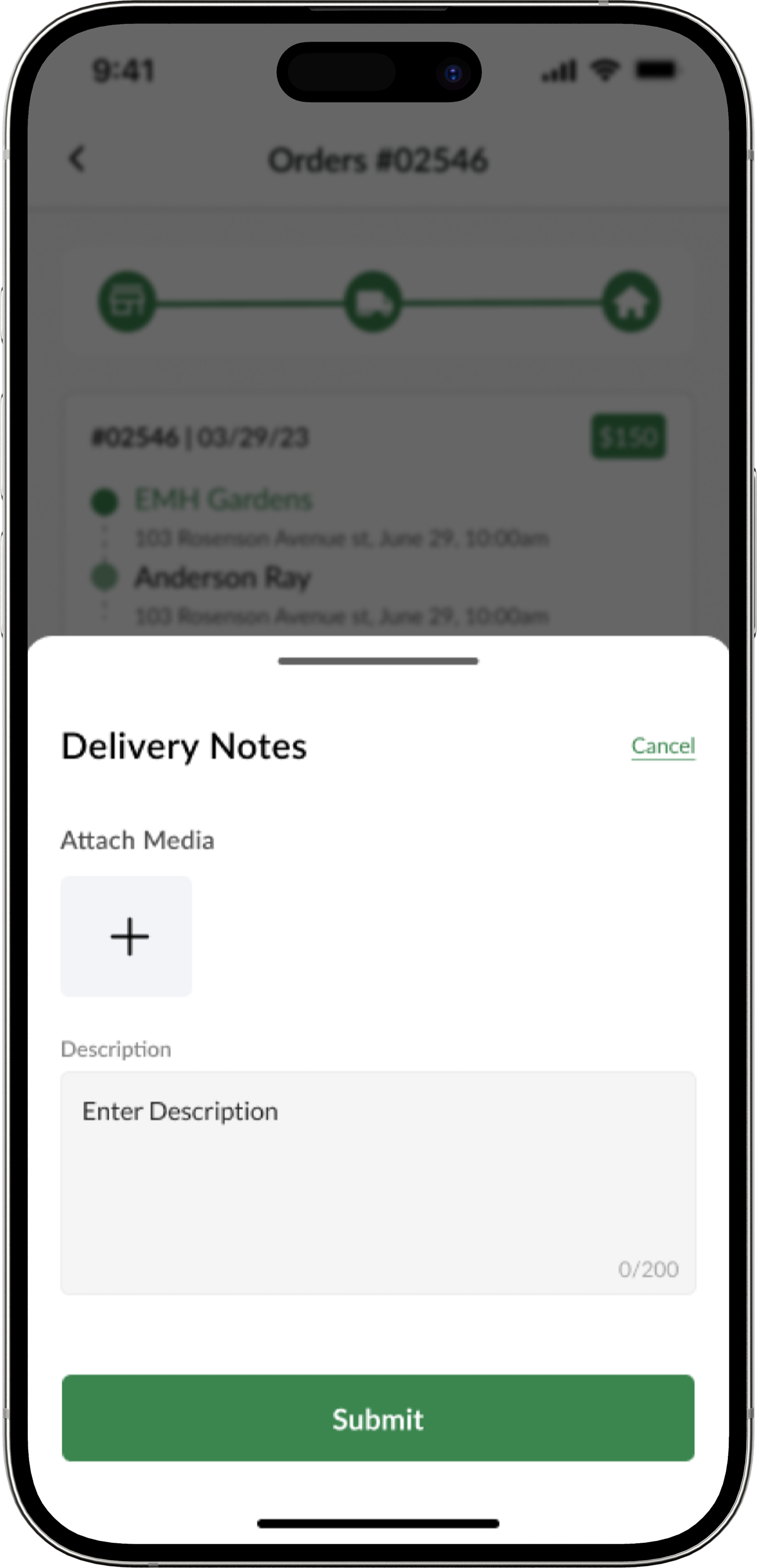 Job notes where drivers record delivery instructions and issues.