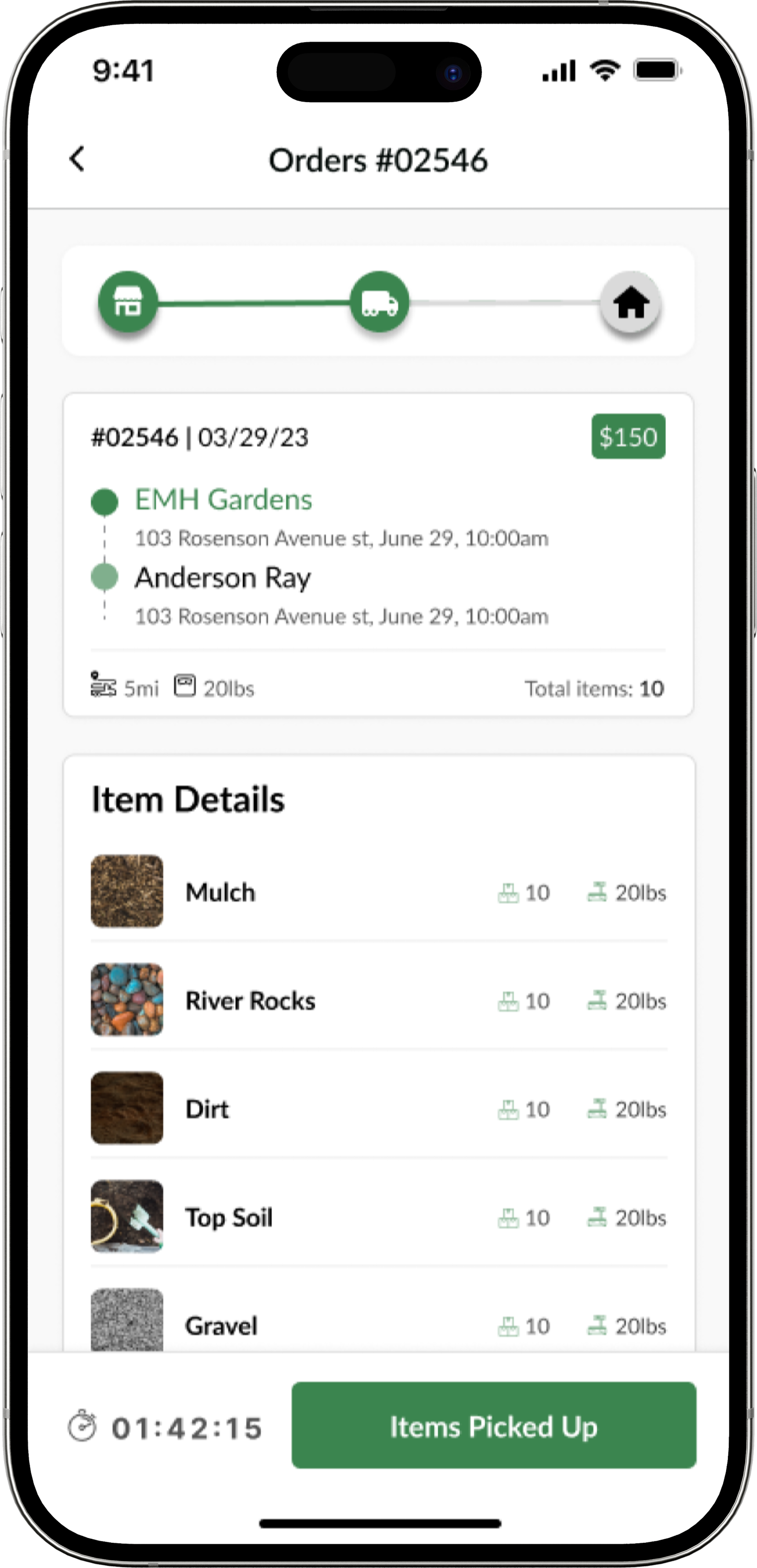 Expanded job details covering materials, quantities, and timing.